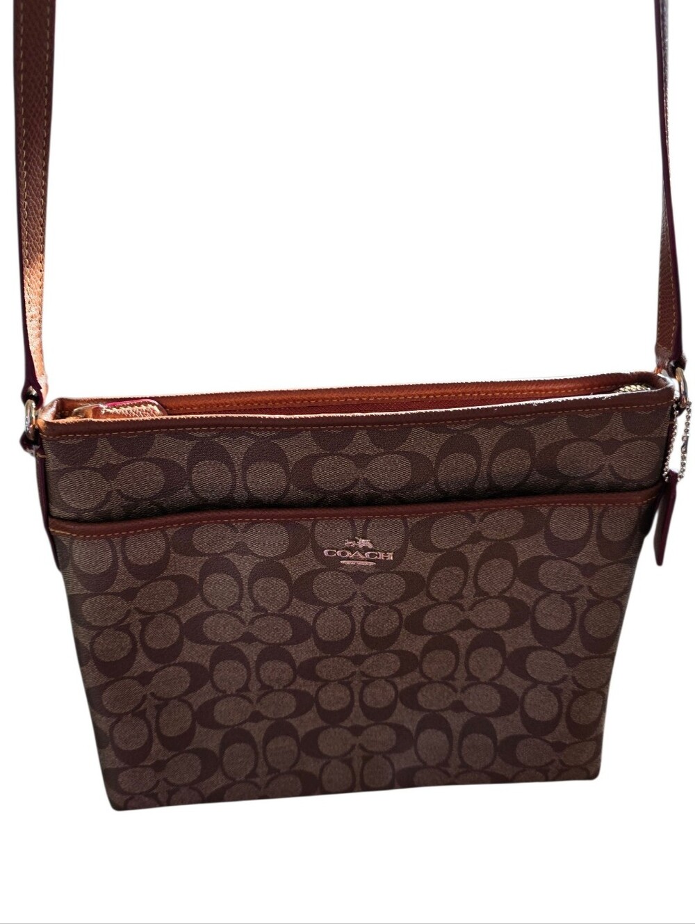 Coach Signature Crossbody File Bag in Saddle/Tan  Canvas - Picture 4 of 16